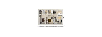 A floor plan of a house with a kitchen, living room, and bathroom.