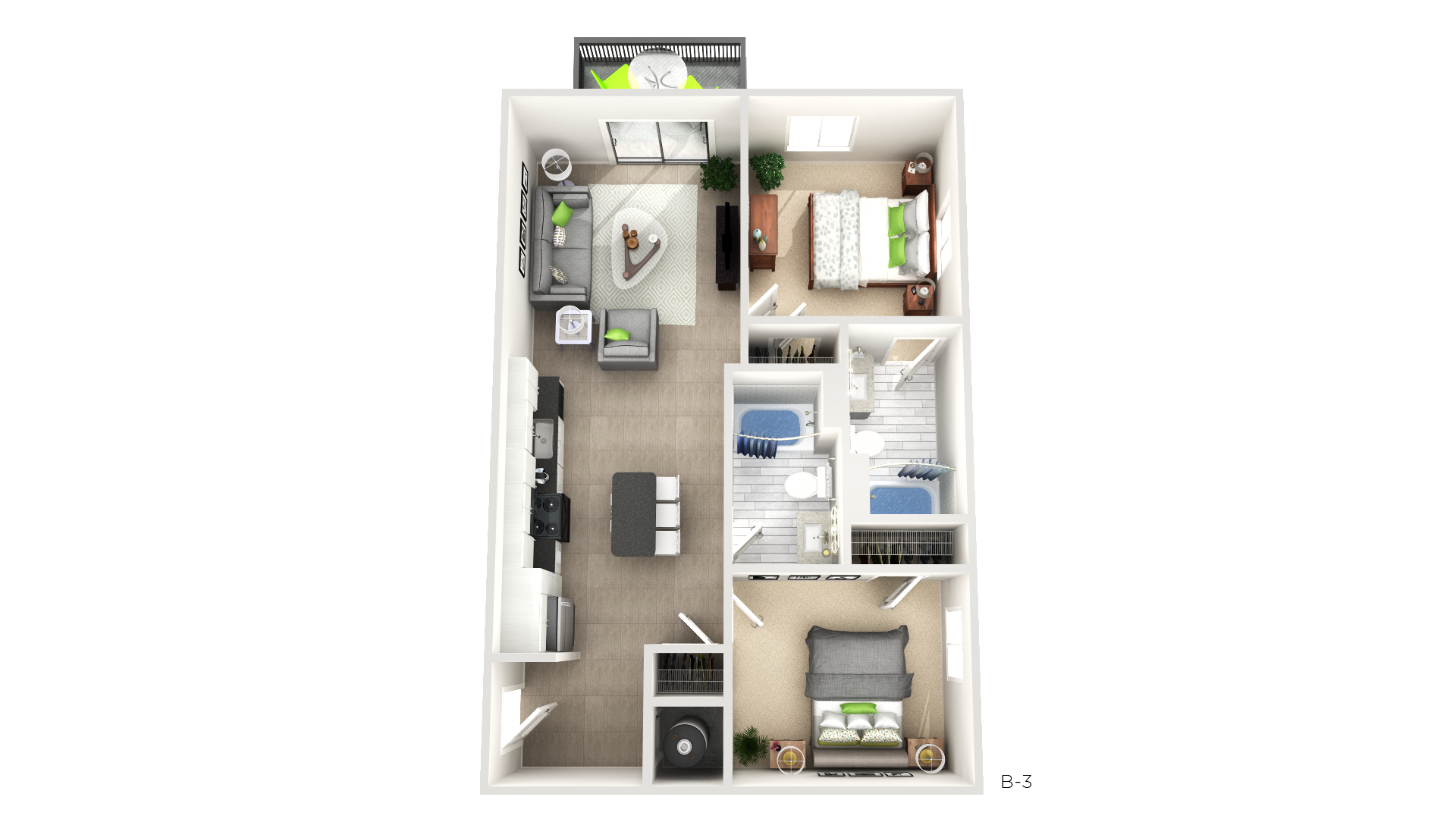Two Bedroom Floor Plan  at Apex Apartments, Arlington, VA, 22206