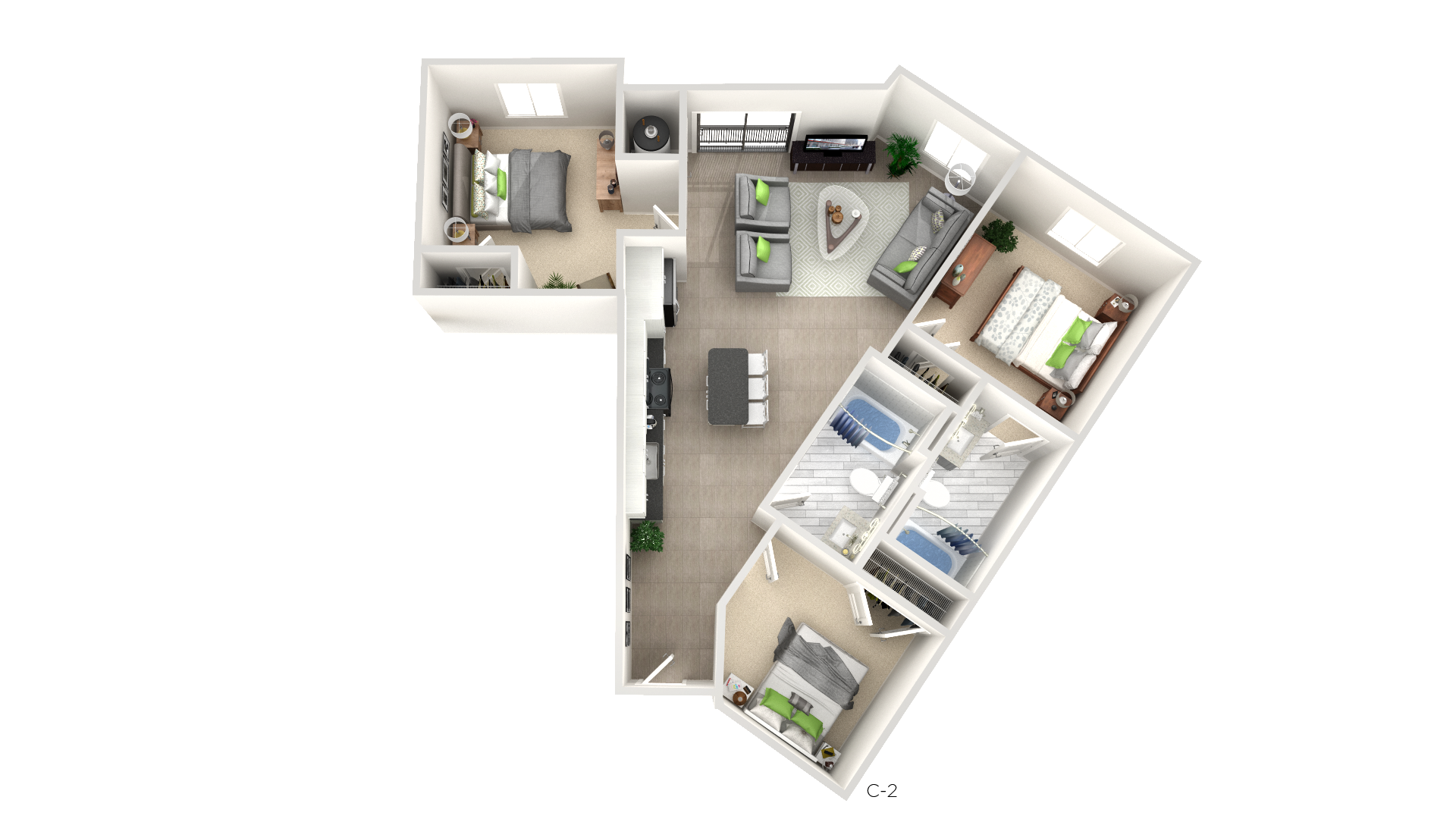 3 Bedroom Floor Plan at Apex Apartments, Arlington, VA