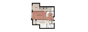 A floor plan of a house with a master bedroom and a living area.