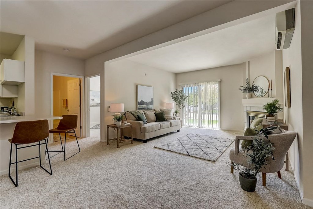 a living room with a couch and a table