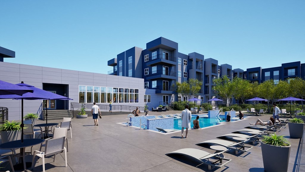 a rendering of the pool area at the residences at the ace apartments