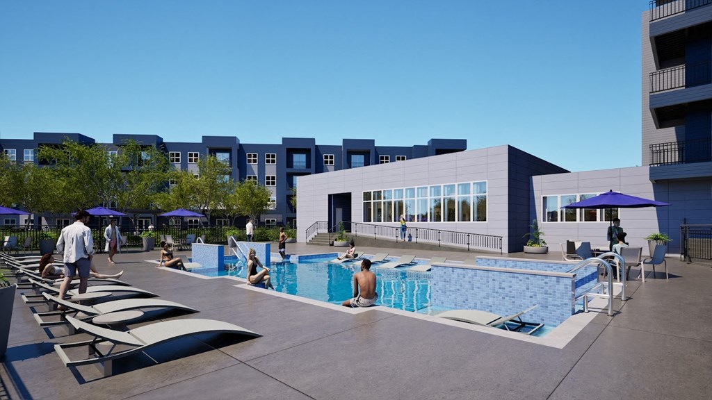 a rendering of the pool area at the residences at the ace apartments