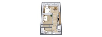 a floor plan of a house with a bedroom and a living room