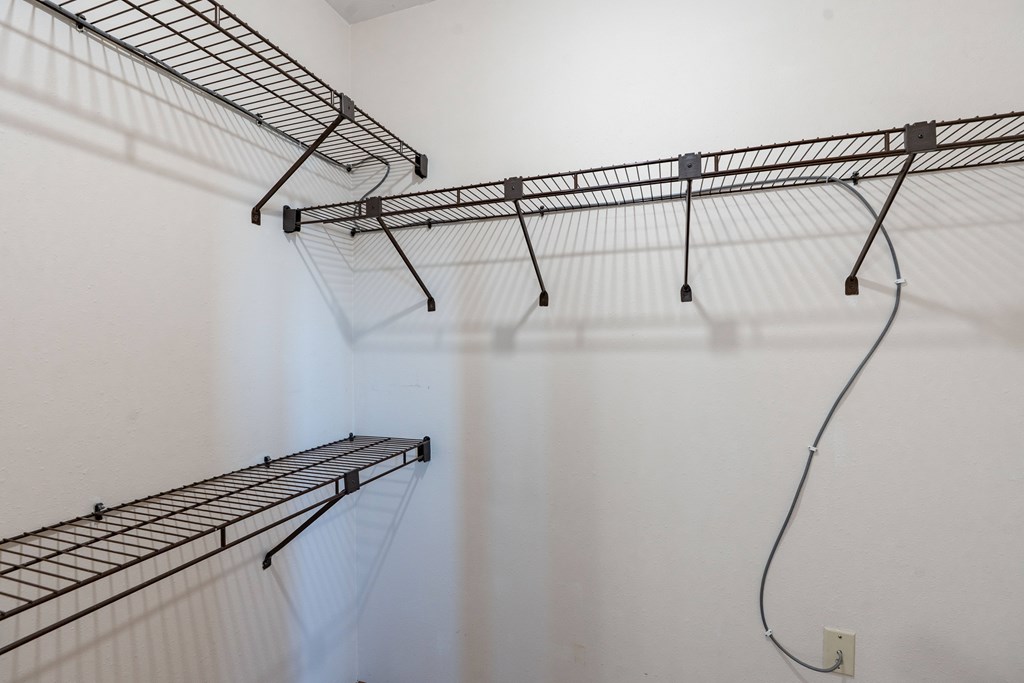 Empty shelves in a white room.West Fargo, ND Clearview Apartments