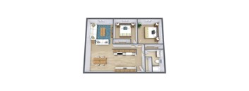 a 3d floor plan of a bedroom with a living room and a bathroom