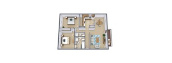 Two Bedroom Floor Plan 22B  at Beacon Hill Apartments, Nebraska