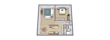 a floor plan of a bedroom with a bathroom and a living room