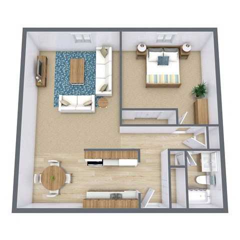 a floor plan of a bedroom with a bathroom and a living room