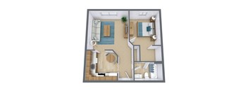 a floor plan of a bedroom with a bathroom and a living room