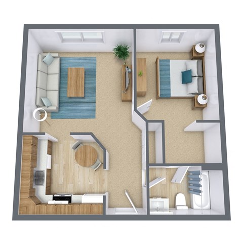 a floor plan of a bedroom with a bathroom and a living room
