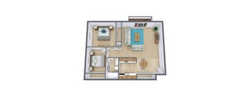 a floor plan of a 3d apartment with a bedroom and living room