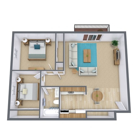 a floor plan of a 3d apartment with a bedroom and living room