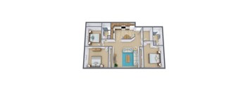 a 3d floor plan of a bedroom with a bathroom and a living room