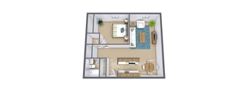 a bedroom floor plan with a bathroom and a living room