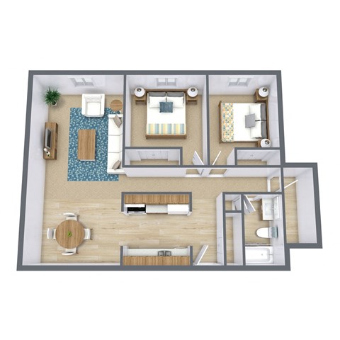 a 3d floor plan of a bedroom with a living room and a bathroom