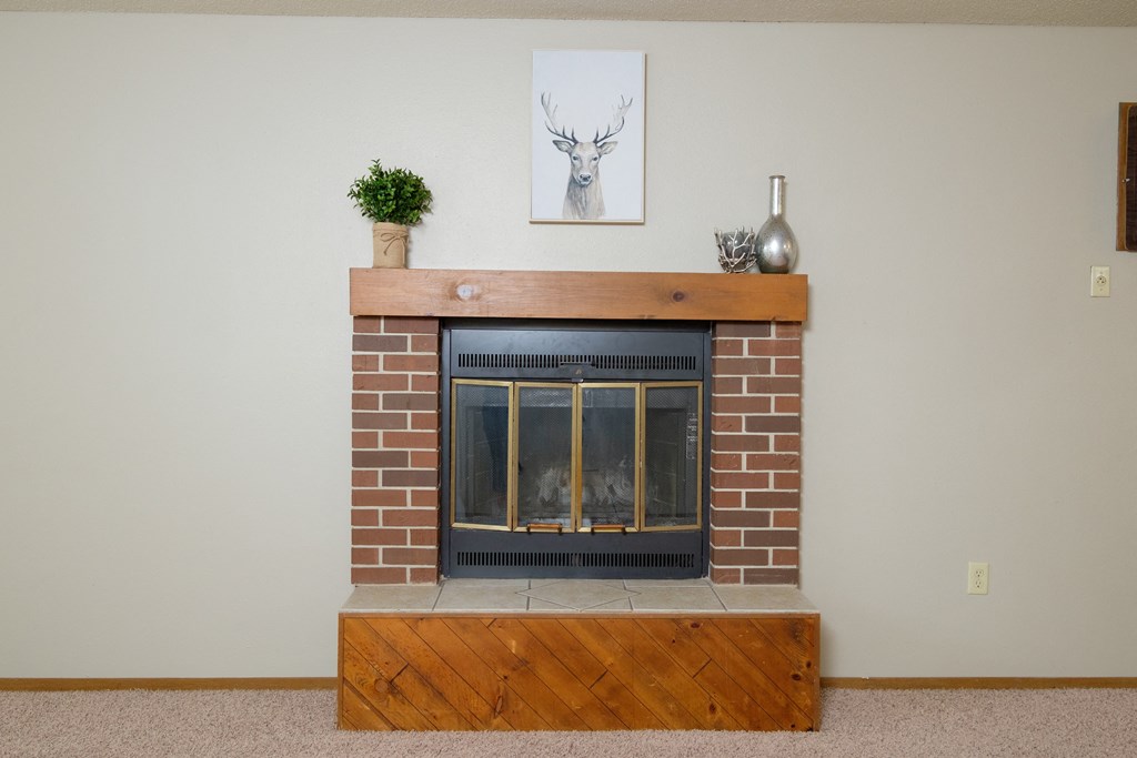 the fireplace in the living room. Fargo, ND Cedars 2 Apartments