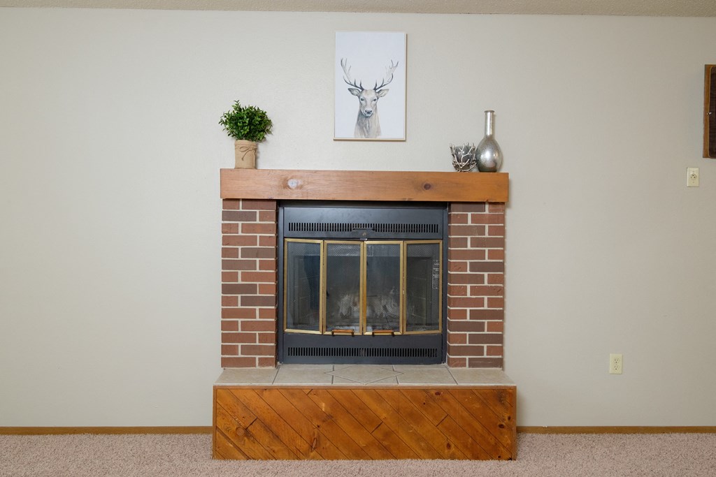 the fireplace in the living room. Fargo, ND Cedars 2 Apartments