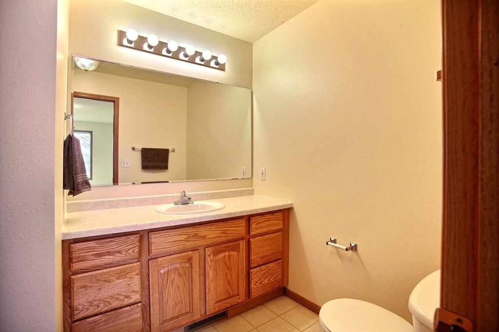 A bathroom with a sink and toilet.