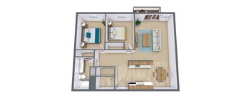 a floor plan of a bedroom with a bathroom and a living room