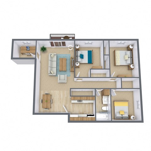 Chestnut Ridge Apartments | Three Bedroom Floor Plan 31C with Den