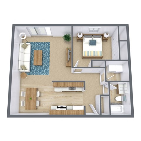 a floor plan of a bedroom with a bathroom and a living room