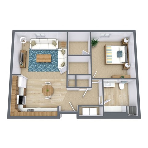 a floor plan of a bedroom with a bathroom and a living room