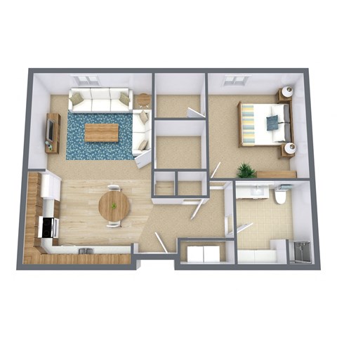 a floor plan of a bedroom with a bathroom and a living room