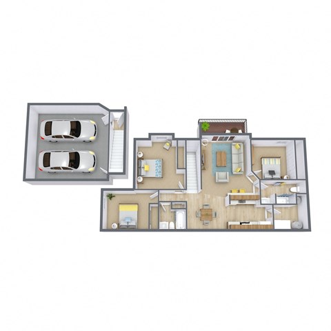 a 3d floor plan of a house