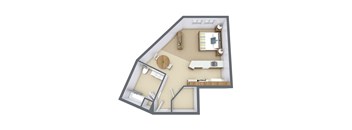 a floor plan of a small apartment with a bedroom and a bathroom