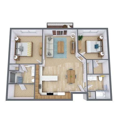 a 3d floor plan of a home with a bedroom and living room