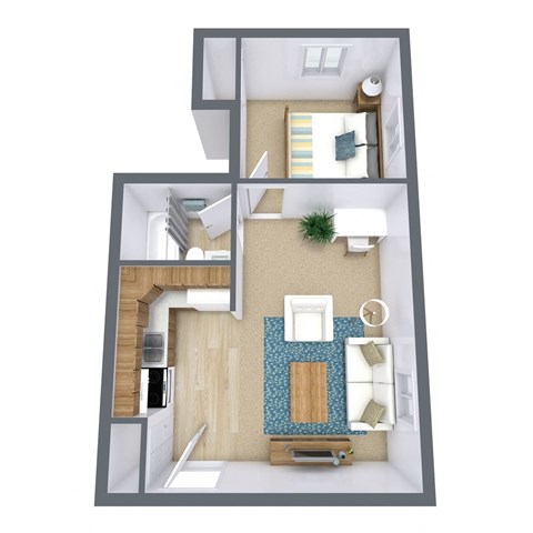 a floor plan of a bedroom with a bathroom and a living room