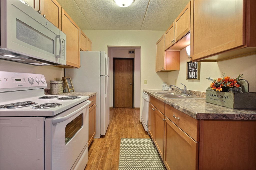 a kitchen with white appliances  at France, North Dakota, 58103