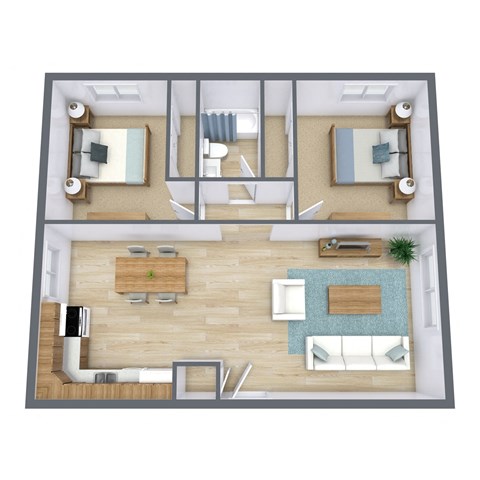 a 3d drawing of a bedroom with a living room