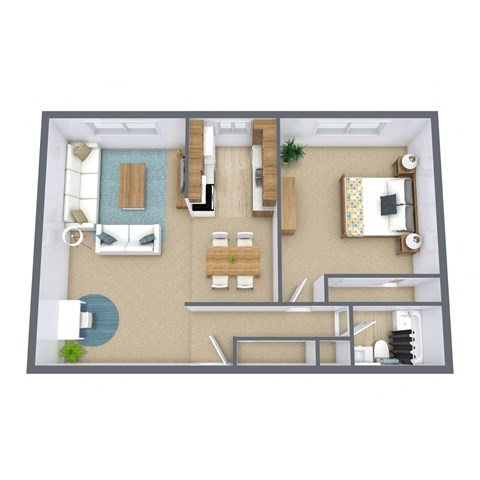 a bedroom floor plan and a bathroom with a living room