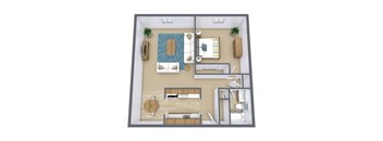a floor plan of a bedroom with a bathroom and a living room
