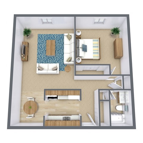 a floor plan of a bedroom with a bathroom and a living room