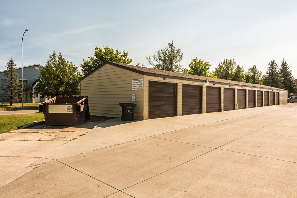 Grand Forks, ND Library Lane Apartments a row of garages