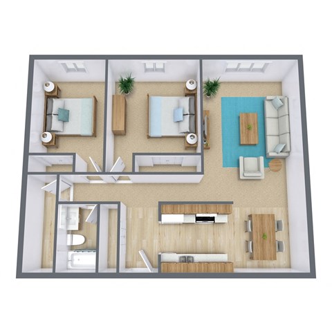 a bedroom floor plan and a bathroom with a living room