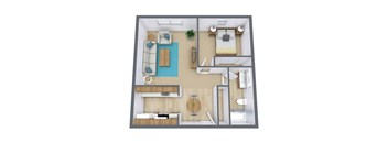a floor plan of a bedroom with a bathroom and a living room