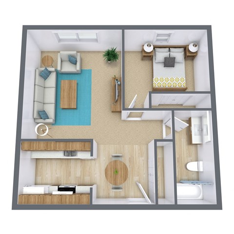 a floor plan of a bedroom with a bathroom and a living room