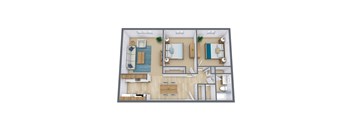 a 3d floor plan of a bedroom with a living room