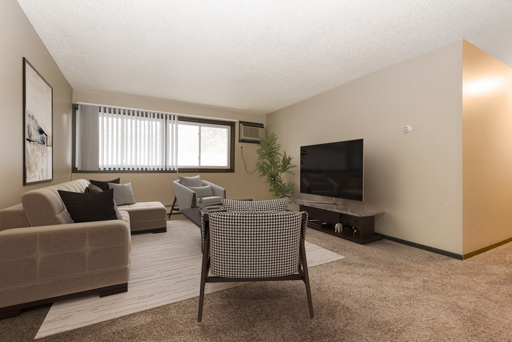 Montreal Courts Apartments in Little Canada, MN | One Bedroom | Living Room