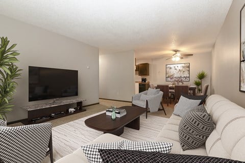 Montreal Courts Apartments in Little Canada, MN | One Bedroom | Living Room & Dining Area