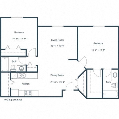 Brownstone Apartments | Two Bedroom Two Bath Floor Plan