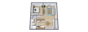  Bed 1 Bath 600 Sq. Ft. Floor Plan at Oak Court Apartments, ND