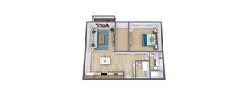 1 Bed 1 Bath 600 Sq. Ft. Floor Plan at  Oak Court Apartments | Fargo, ND
