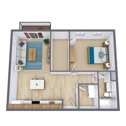 1 Bed 1 Bath 600 Sq. Ft. Floor Plan at  Oak Court Apartments | Fargo, ND