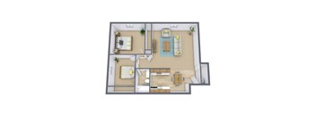 2 Bed 1 Bath 934 Sq. Ft. Floor Plan Oak Court Apartments | Fargo, ND