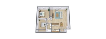 2 Bed 1 Bath 934 Sq. Ft Floor Plan |Oak Court Apartments | Fargo, ND
